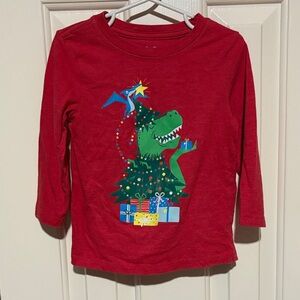 Cat & Jack Red Long Sleeve Dinosaur Holiday Tee